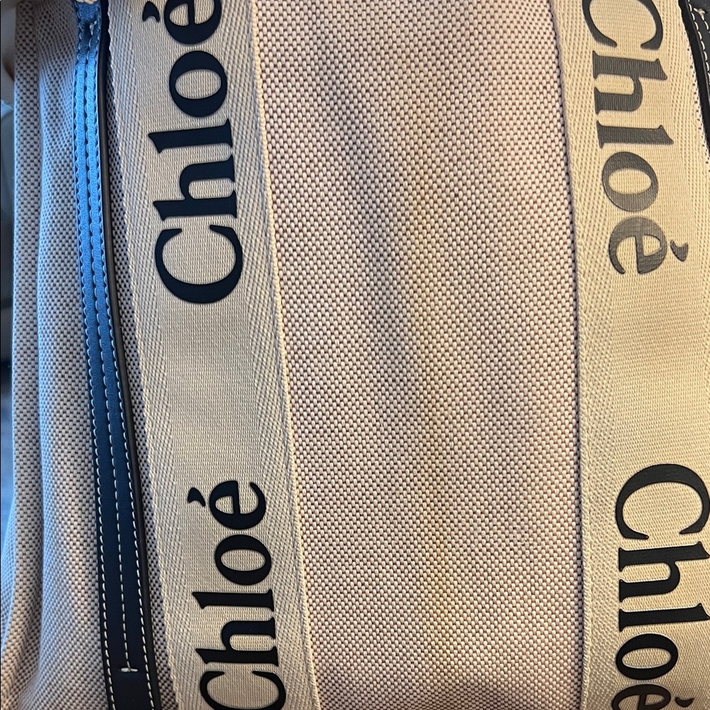 Authentic CHLOÉ Beige and Navy/black Leather Trim Canvas Tote Bag - Picture 15 of 17